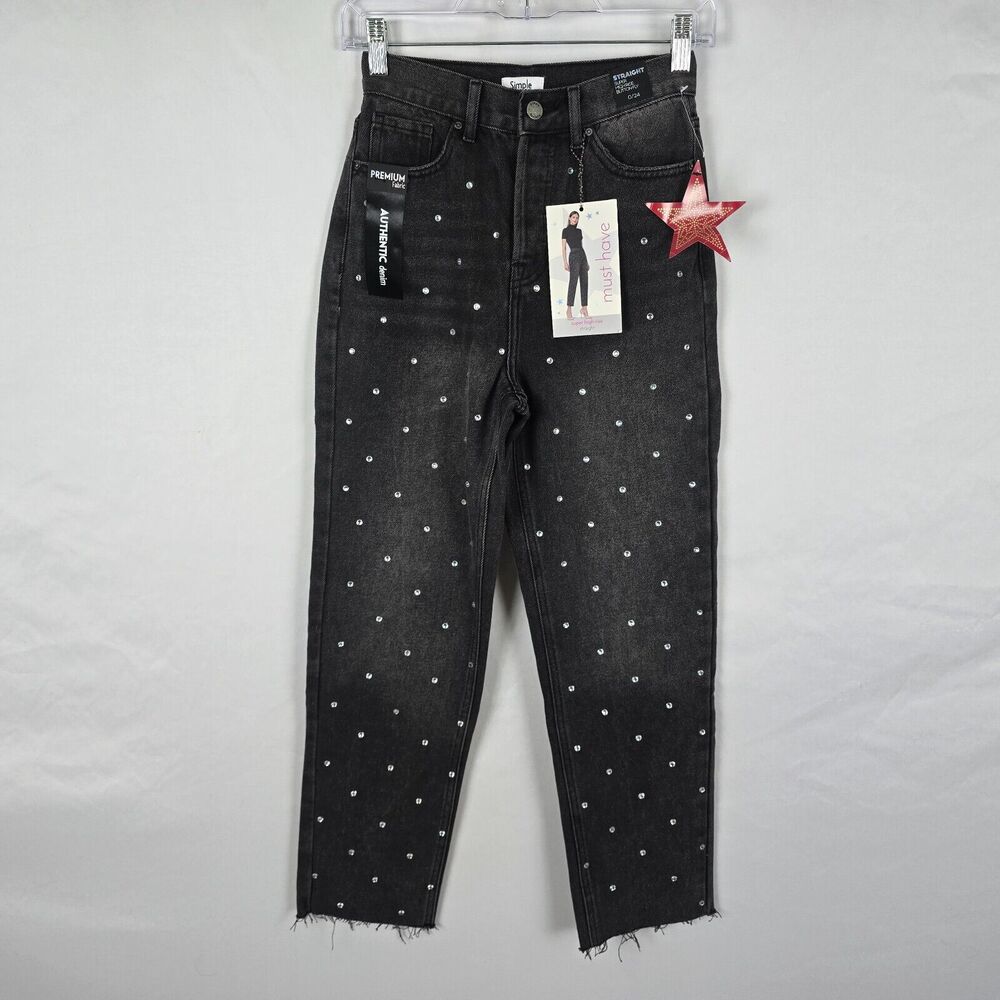 Simple Society Jeans Women's 0 / 24 Black Cut Off Super High Rise Button Fly NWT